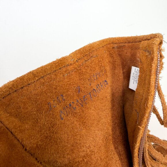 Vintage Minnetonka y2k Tall Tiered Fringed Moccasin Boots Kids Toddler Size 7 - Picture 8 of 8